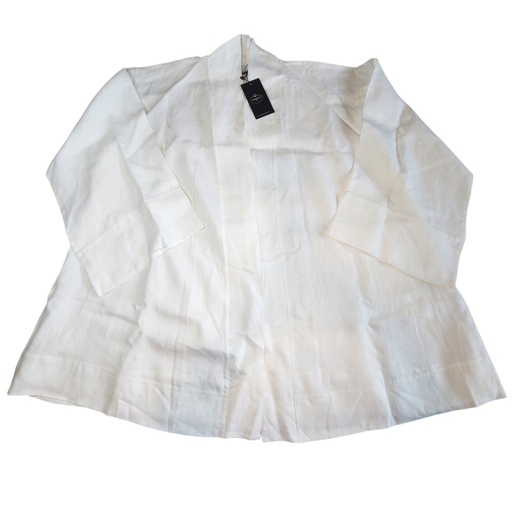 MARIELLE ALMELO Linen Open Front Cardigan Womens OS White Luxury Lagenlook NEW